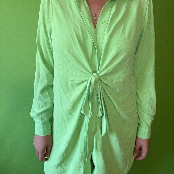 Neon green twist front European tunic shirt - Picture 2 of 6